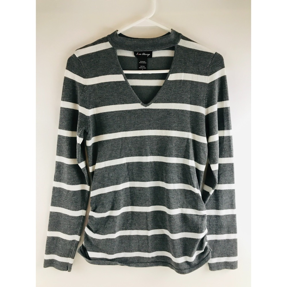 Love Always Sweater, Women's Size Small, Gray White, Pullover, V-neck